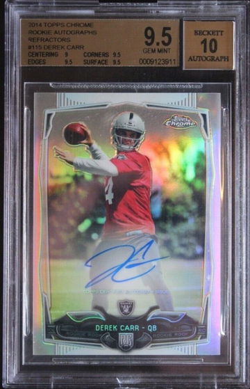 2014 Topps Chrome Derek Carr Refractor AUTO Autograph Rookie Card /150 BGS 9.5 Gem Mint