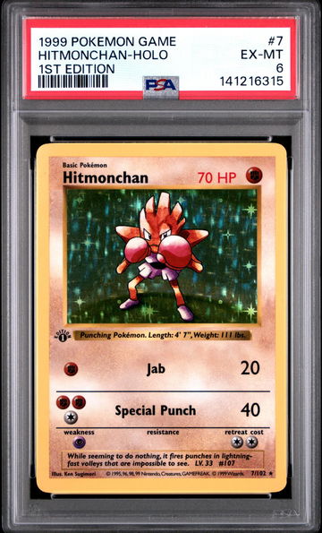 1999 Pokemon Base Set Holo 1st Edition Hitmonchan #7 PSA 6