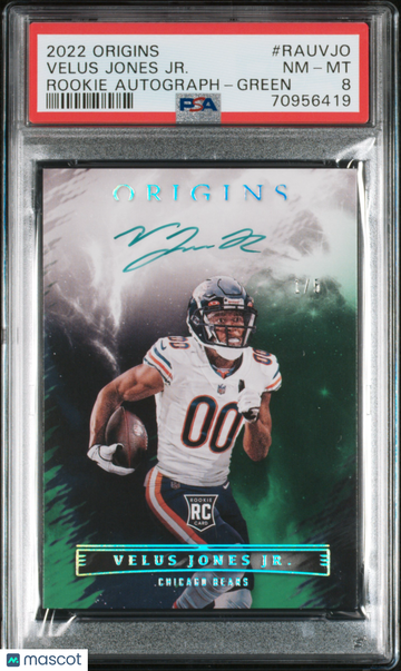 2022 Origins Rookie Autographs Velus Jones Jr. Green #1/5 - PSA 8