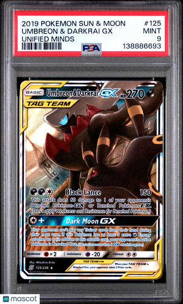 2019 Pokemon Sun & Moon Unified Minds Umbreon & Darkrai GX Unified Minds PSA 9 #125