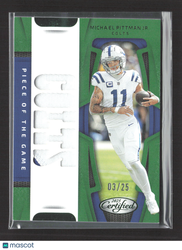 2025 Panini Certified Piece of the Game Michael Pittman Jr. #POG-MPJ Green /25 Piece of the Game Memorabilia