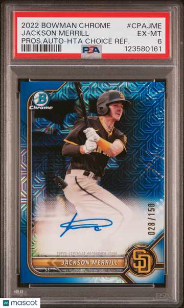 2022 Bowman Chrome Prospect Autographs Jackson Merrill #CPAJME Pros. Auto Hta Choice Refractor /150 PSA 6