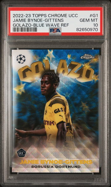 2022 TOPPS CHROME UEFA UCL GOLAZO JAMIE BYNOE-GITTENS BLUE WAVE #G1 RC PSA 10
