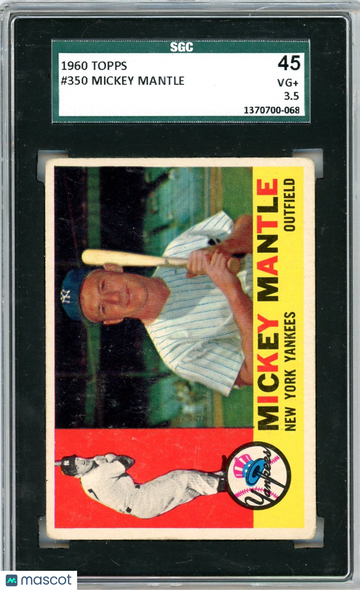 Graded 1960 Topps Mickey Mantle #350 Baseball Card SGC 3.5