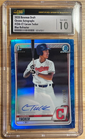 2020 Bowman Draft Chrome Autographs Carson Tucker Blue Refractor Auto #/150 Guardians Indians