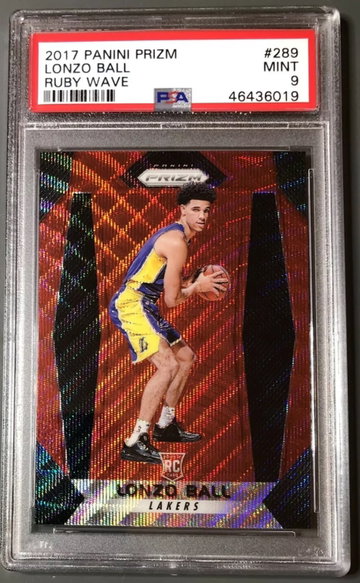 2017-18 Panini Prizm Lonzo Ball Ruby Wave PSA 9