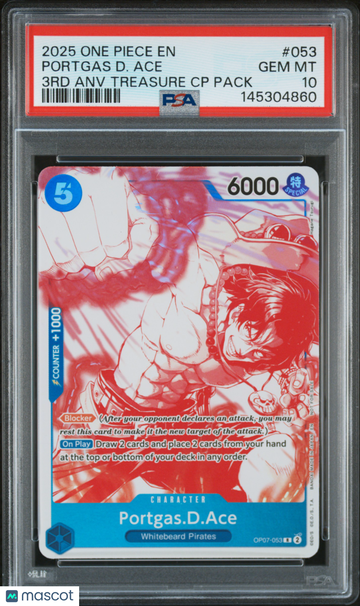 2025 One Piece 3RD Anniversary! One Piece Card Treasure Campaign Pack Portgas D. Ace PSA 10 #053