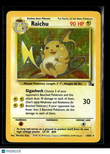 1999 Fossil Raichu Holo Rare #14/62