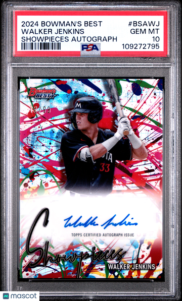 2024 Bowman's Best Bowman Showpieces Autographs Walker Jenkins #BSAWJ /99 PSA 10