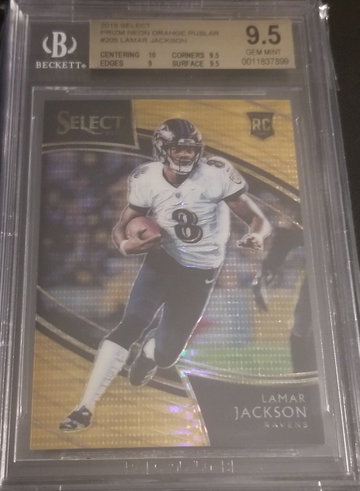 2018 Panini Select Lamar Jackson RC #205 Neon Orange Pulsar /9 BGS 9.5