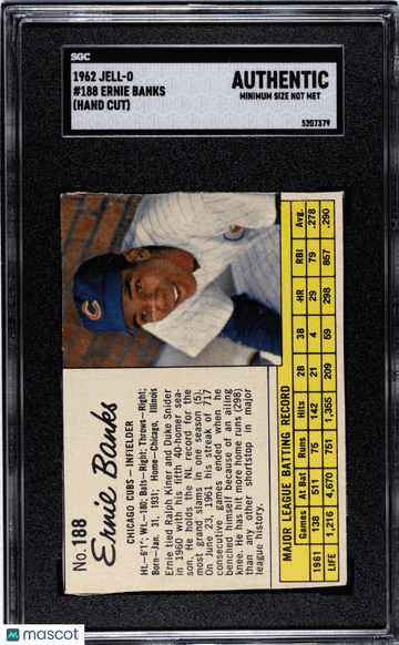 1962 Jell-O Ernie Banks #188 (Hand Cut) SGC A