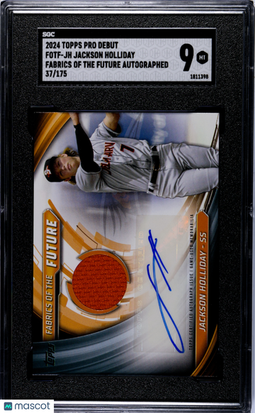 2024 Topps Pro Debut Jackson Holliday #FOTF-JH Fabrics Of The Future Autograph SGC 9