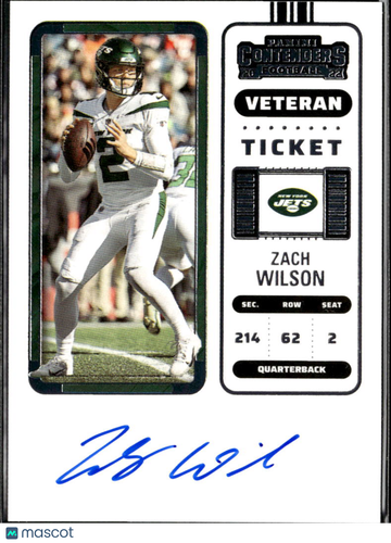 Zach Wilson 2023 Panini Contenders Football Veteran Ticket Auto New York Jets
