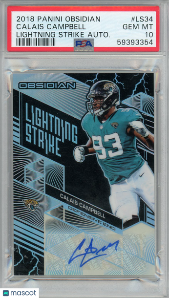 2018 Panini Obsidian Lightning Strike Autographs Calais Campbell #LS34 Autograph /100 PSA 10