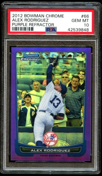 2012 Bowman Chrome Alex Rodriguez Purple Refractor PSA 10 Gem Mint #66