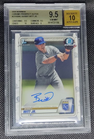Bobby Witt Jr 2020 Bowman Chrome 1st Bowman Prospect Auto BGS 9.5 Auto 10 Gem Mint