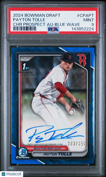 2024 Bowman Draft Chrome Prospect Autographs Payton Tolle #CPAPT Blue Wave /150 PSA 9