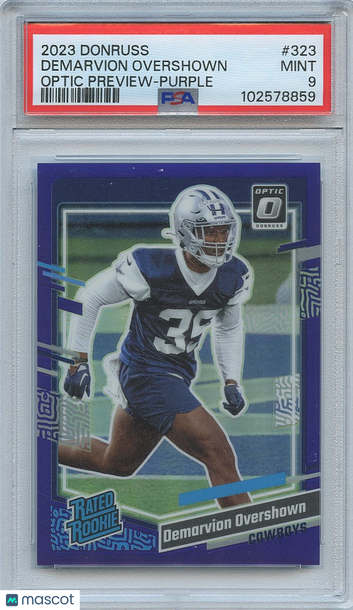 2023 Panini Donruss DeMarvion Overshown #323 Optic Preview Purple Rookie PSA 9