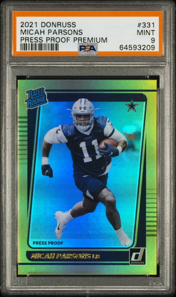 💎🧨 2021 Donruss MICAH PARSONS Press Proof Premium Gold Holo PSA 9 RC  🏈🦁
