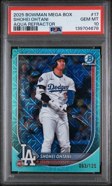 2025 Bowman Mega Box | Shohei Ohtani | Aqua Refractor | 63/125 | PSA 10