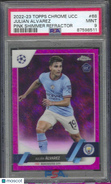 2022-23 Topps Chrome UEFA Club Competitions Julian Alvarez #68 Pink Shimmer PSA 10