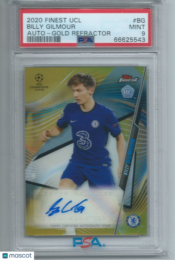 2020 Topps Finest UEFA Champions League Autographs Billy Gilmour #BG Gold Refractor PSA 9