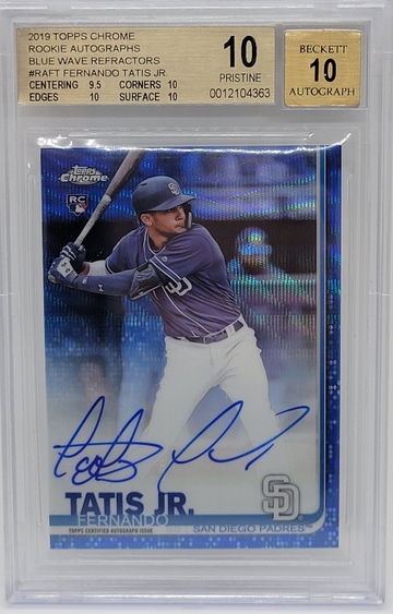 2019 Topps Chrome Rookie Autograph #RAFT Fernando Tatis Jr. Blue Wave Refractor BGS Pristine 10 Auto 10 