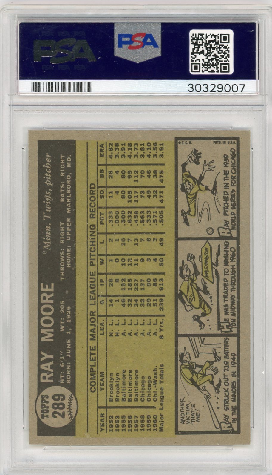 1961 Topps Ray Moore #289 PSA 7.5