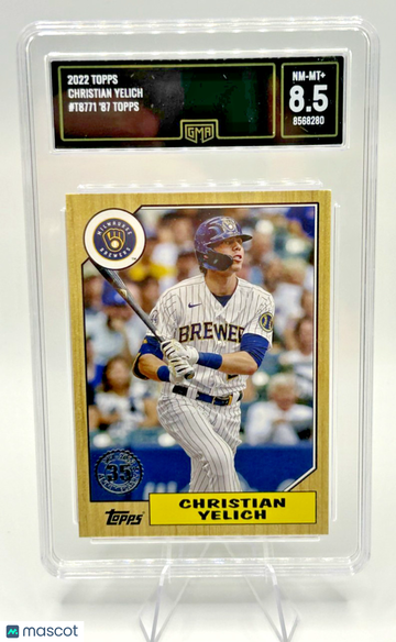 Graded 2022 Topps Series 1 Christian Yelich Base Insert T87-71 Milwaukee Brewers GMA 8.5
