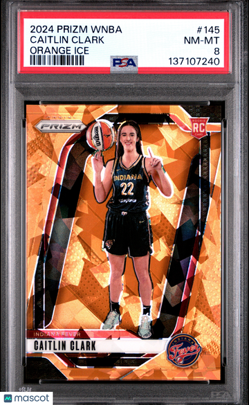 2024 Panini Prizm WNBA Caitlin Clark #145 Orange Ice Rookie PSA 8