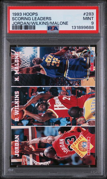 1993 Hoops Scoring Leaders Dominique Wilkins/Karl Malone/Michael Jordan #283 PSA 9