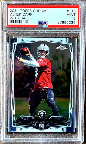 2014 DEREK CARR Topps Chrome With Ball PSA 9 MINT Rookie RC #151