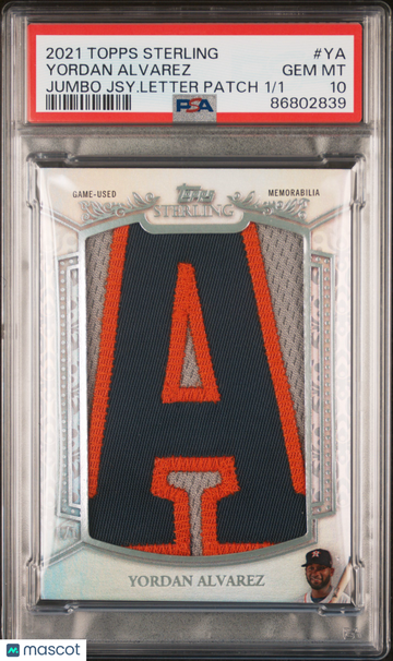 2021 Topps Sterling Jumbo Jersey Letter Patch 1/1 Yordan Alvarez #YA Jsy. Letter /1 PSA 10