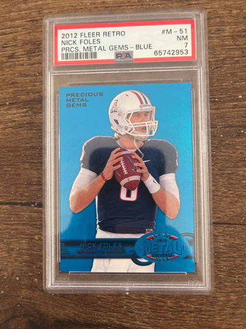 PSA 7 NM 2012 FLEER RETRO PRECIOUS METAL GEMS BLUE #’d 50/50 NICK FOLES ROOKIE CARD RC