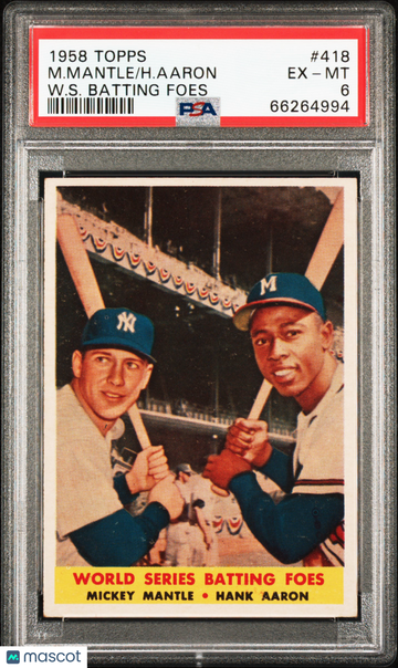 1958 Topps H. Aaron M. Mantle #418 W. S. Batting Foes PSA 6