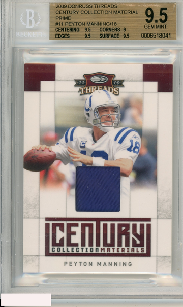 2009 DONRUSS THREADS CENTURY COLL MATERIAL PRIME PEYTON MANNING #11 BGS 9.5