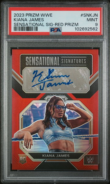 2023 Panini Prizm WWE Sensational Signatures Sensational Sig-Red Prizm Kiana James #SNKJN /99 PSA 9