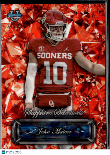 John Mateer 2025 Bowman Chrome Sapphire Selections Red /25 Oklahoma Sooners