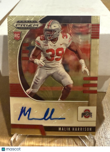2020 Panini Prizm Draft Picks Malik Harrison #186 Draft Picks Prizms Gold Vinyl Autographs SN AU