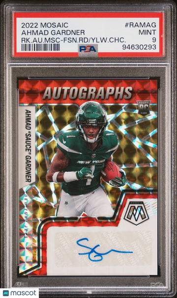2022 Panini Mosaic Rookie Autograph Mosaic Sauce Gardner #RAMAG RK. Au. MSC FSN. RD Ylw. CHC. PSA 9
