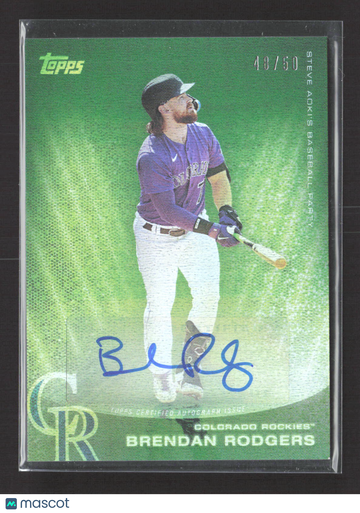 2022 Topps Steve Aoki's Baseball Party Brendan Rodgers #44B Green 48/50 Auto