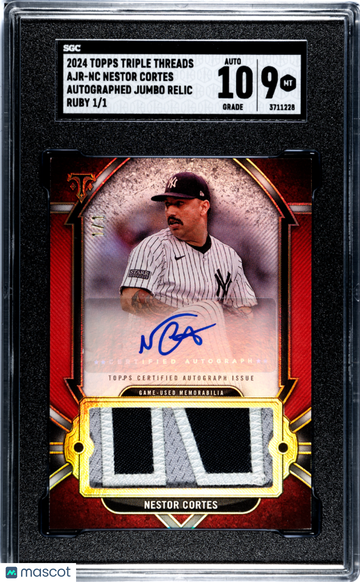 2024 Topps Triple Threads Nestor Cortes #AJR-NC Autograph Jumbo Relic Ruby 1 1 SGC 9 Auto 10