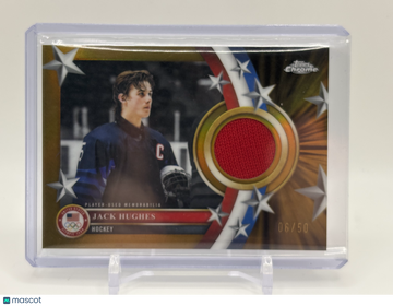 2026 Topps Chrome U.S. Olympic & Paralympic Team Hopefuls Jack Hughes #USM-JH Gold /50 Player-Used Memorabilia