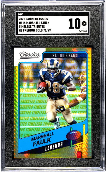 2021 Panini Classics #116 Marshall Faulk Timeless Tributes H2 Premium Gold /99 SGC 10