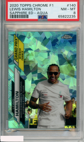 2020 TOPPS CHROME FORMULA 1 SAPPHIRE EDITION LEWIS HAMILTON #140 AQUA PSA 8