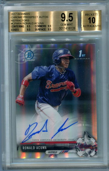2017 Bowman Chrome Refractor /499 Ronald Acuna BGS 9.5 auto 10 true gem