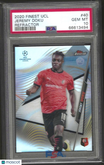 2020 Topps Finest UEFA Champions League Jeremy Doku #40 Refractor PSA 8