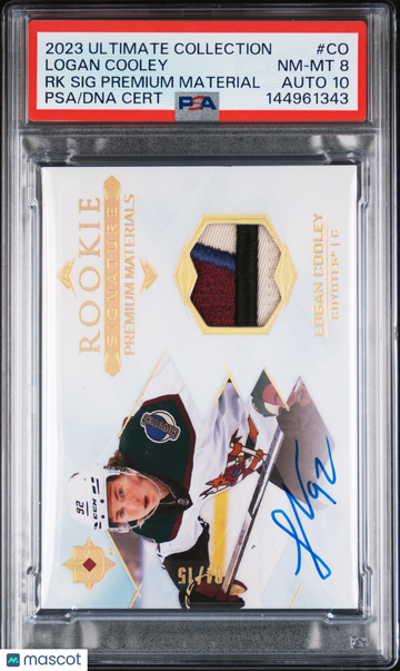 2023-24 Upper Deck Ultimate Collection Logan Cooley #CO /15 Rookie PSA 8 Auto 10