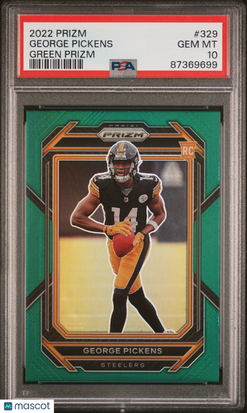 2022 Panini Prizm George Pickens #329 Green Rookie Parallel/Variety Low Pop PSA 10 Pittsburgh Steelers