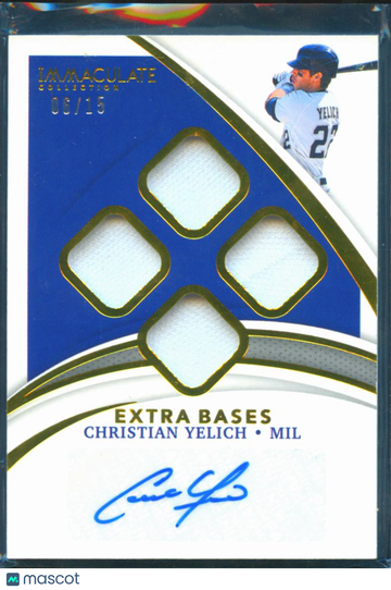 Christian Yelich 2021 Panini Immaculate Collection Extra Bases Quad Jersey Patch Memorabilia Auto /15 Milwaukee Brewers